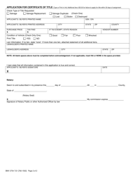 Form BMV3754 &quot;Ownership Assignment and Title Application for Insurance Companies&quot; - Ohio, Page 2