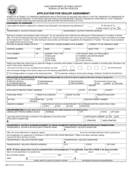 Form BMV3772 &quot;Application for Dealer Assignment&quot; - Ohio