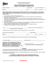 Form BMV4834 &quot;Health Care Provider Certification of Eligibility for Disability License Plates&quot; - Ohio