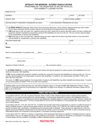 Form BMV4834 &quot;Health Care Provider Certification of Eligibility for Disability License Plates&quot; - Ohio, Page 2