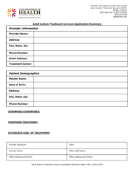 Document preview: Adult Autism Treatment Account Application Summary - Utah