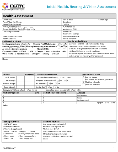 Utah Initial Health, Hearing & Vision Assessment - Fill Out, Sign ...