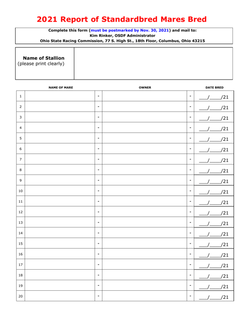 Report of Standardbred Mares Bred - Ohio Download Pdf