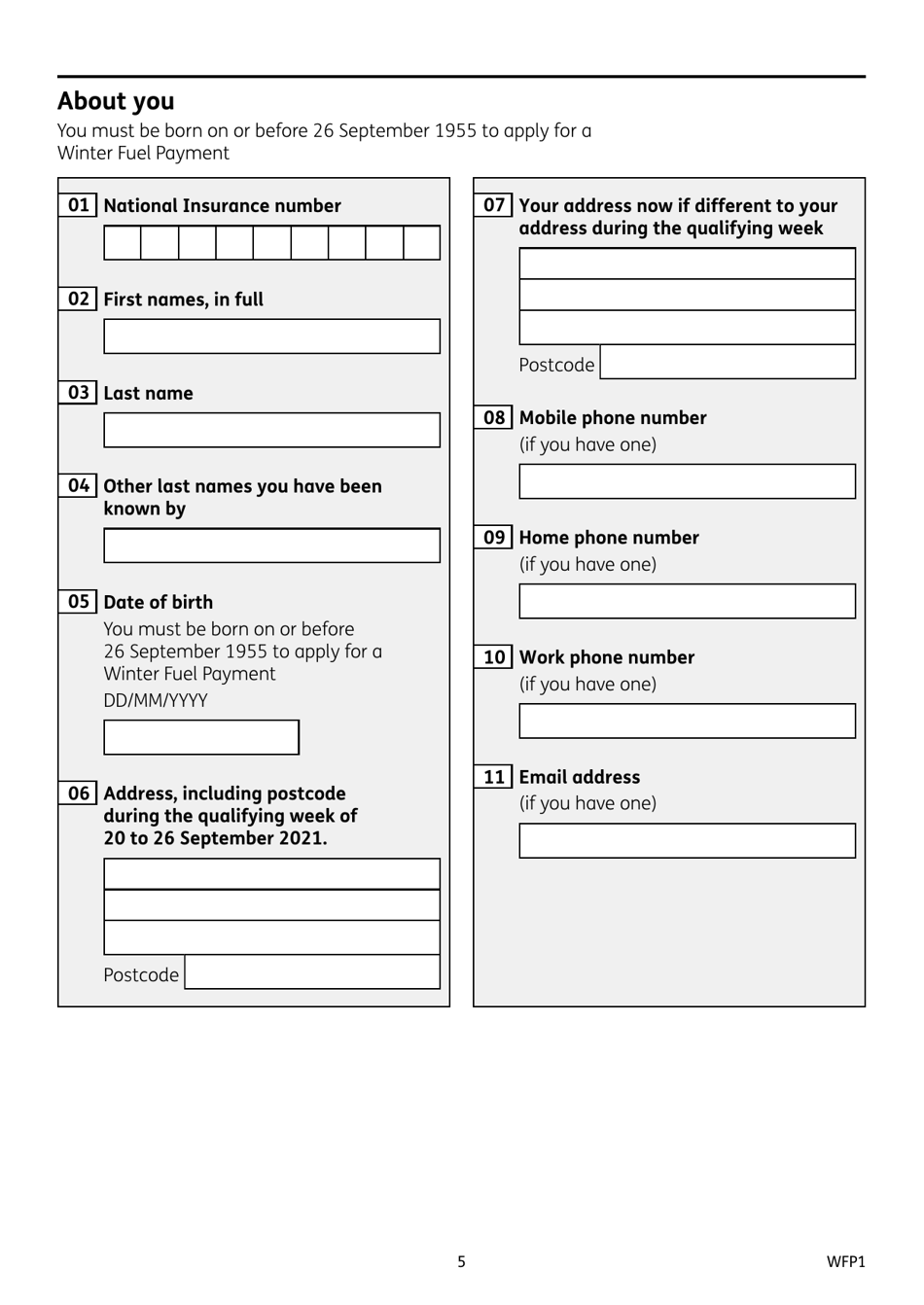 Form WFP1 Winter Fuel Payment Application Form - United Kingdom, Page 5