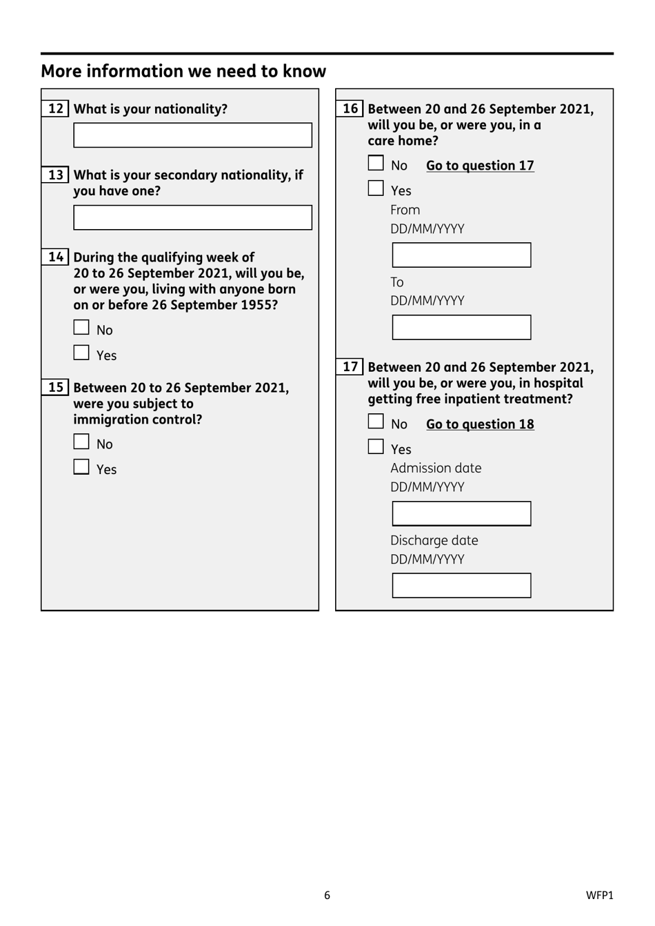 Form WFP1 Winter Fuel Payment Application Form - United Kingdom, Page 6