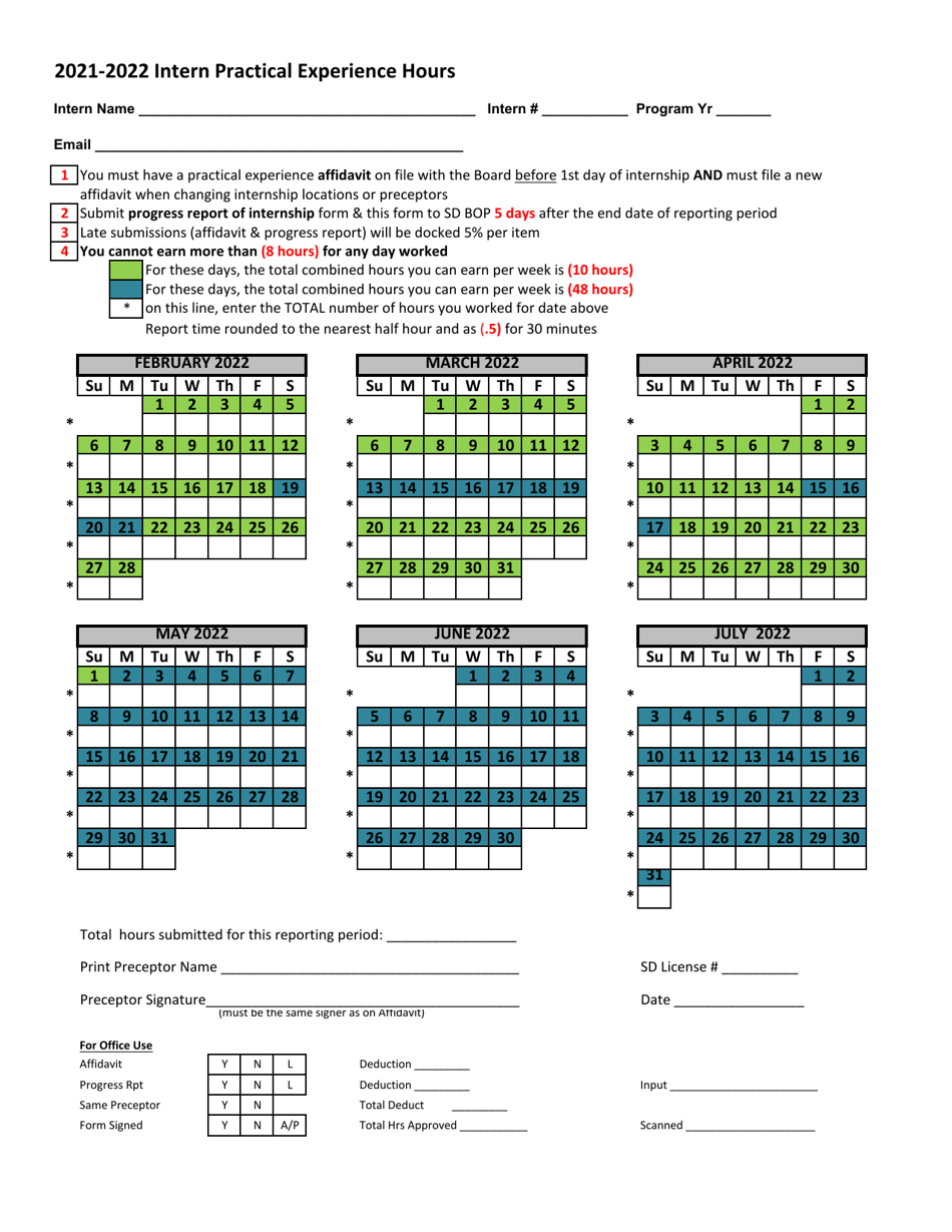 Intern Practical Experience Internship Hours - South Dakota, Page 2