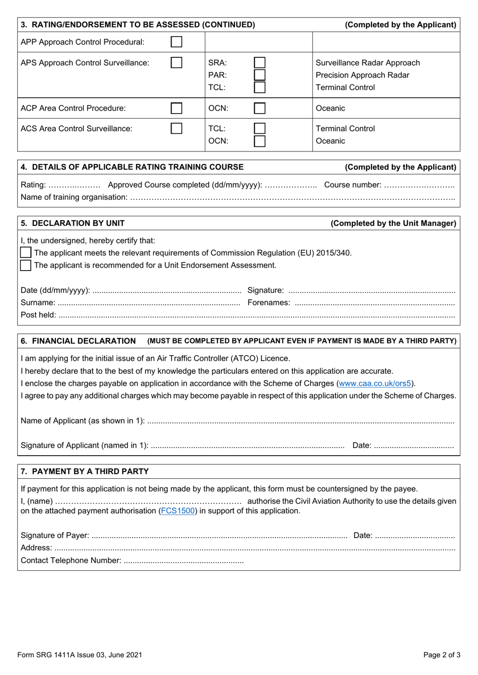Form SRG1411A Application for the Initial Issue of an Air Traffic Controller (Atco) Licence (Regulation UK (Eu) 2015 / 340) - United Kingdom, Page 2