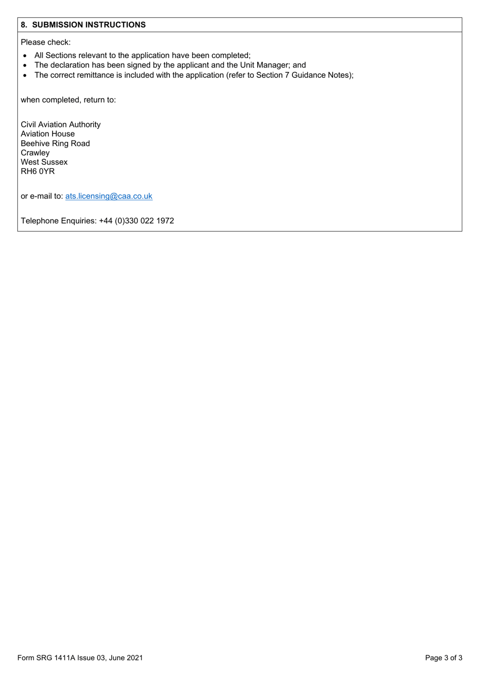 Form SRG1411A Application for the Initial Issue of an Air Traffic Controller (Atco) Licence (Regulation UK (Eu) 2015 / 340) - United Kingdom, Page 3