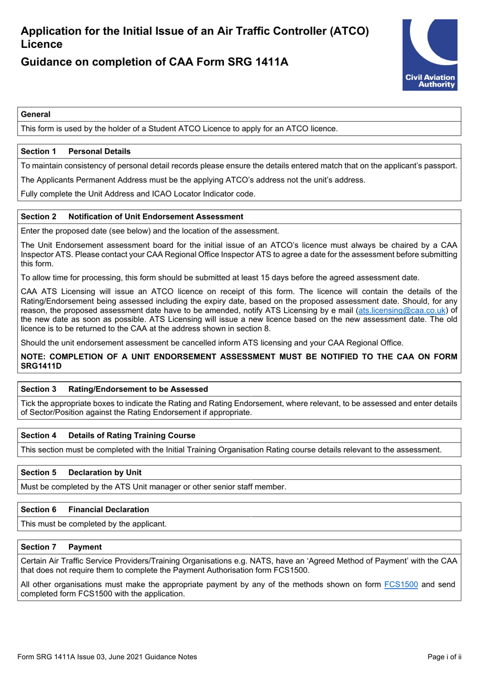 Form SRG1411A Application for the Initial Issue of an Air Traffic Controller (Atco) Licence (Regulation UK (Eu) 2015 / 340) - United Kingdom, Page 4