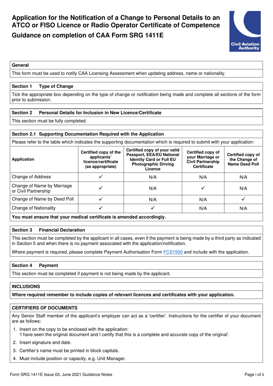Form SRG1411E Application for the Notification of a Change to Personal Details to an Atco or Fiso Licence or Radio Operator Certificate of Competence - United Kingdom, Page 3
