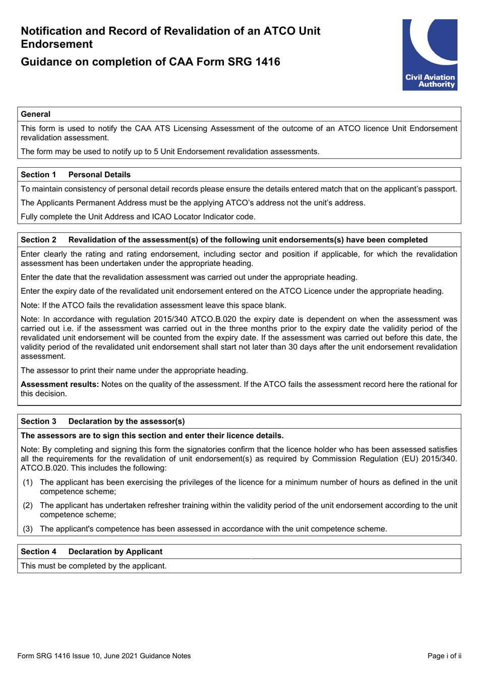 Form SRG1416 Notification and Record of Revalidation of an Atco Unit Endorsement (Regulation UK (Eu) 2015 / 340) - United Kingdom, Page 3