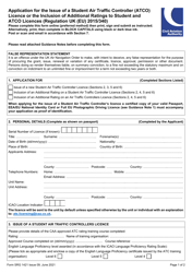 Form SRG1421 &quot;Application for the Issue of a Student Air Traffic Controller (Atco) Licence or the Inclusion of Additional Ratings to Student and Atco Licences (Regulation UK (Eu) 2015/340)&quot; - United Kingdom