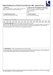 CAA Form 18B (SRG1728B) Flight Conditions for a Permit to Fly - United Kingdom