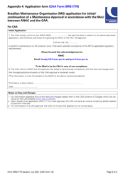 CAA Form 18 (SRG1779) Appendix 4 &quot;Brazilian Maintenance Organisation (Mo) Application for Initial/Continuation of a Maintenance Approval in Accordance With the Mou Between Anac and the Caa&quot; - United Kingdom, Page 2