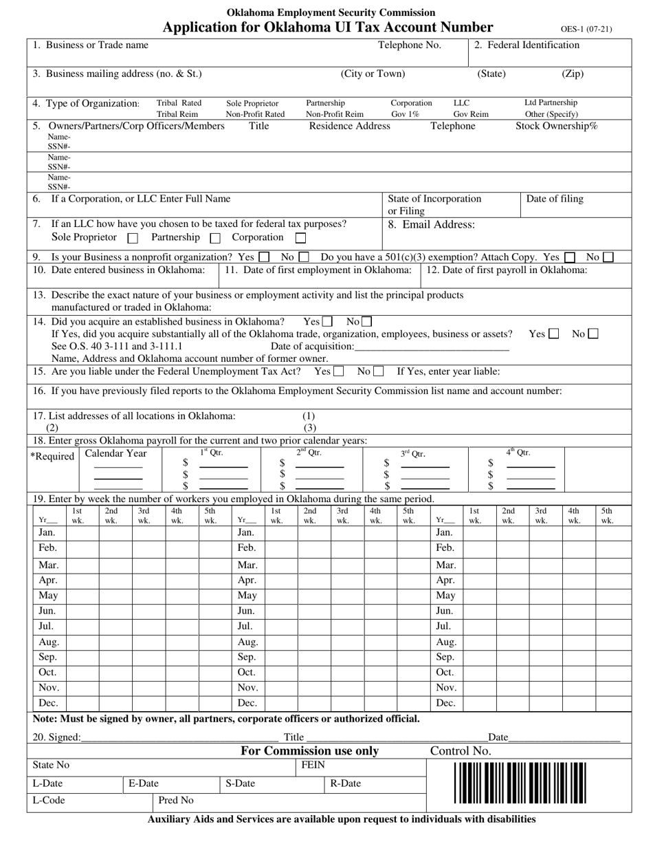 Form OES1 Fill Out, Sign Online and Download Fillable PDF, Oklahoma
