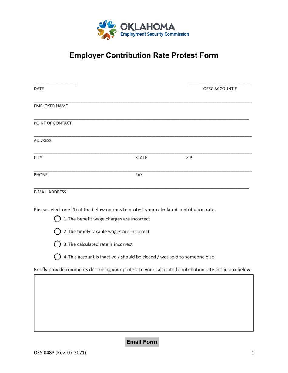 Form OES-048P Employer Contribution Rate Protest Form - Oklahoma, Page 1