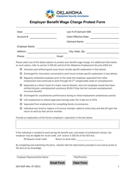 Form OES-502P &quot;Employer Benefit Wage Charge Protest Form&quot; - Oklahoma