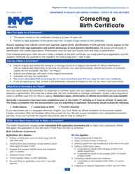 Document preview: Form VR172 Correcting a Birth Certificate - New York City