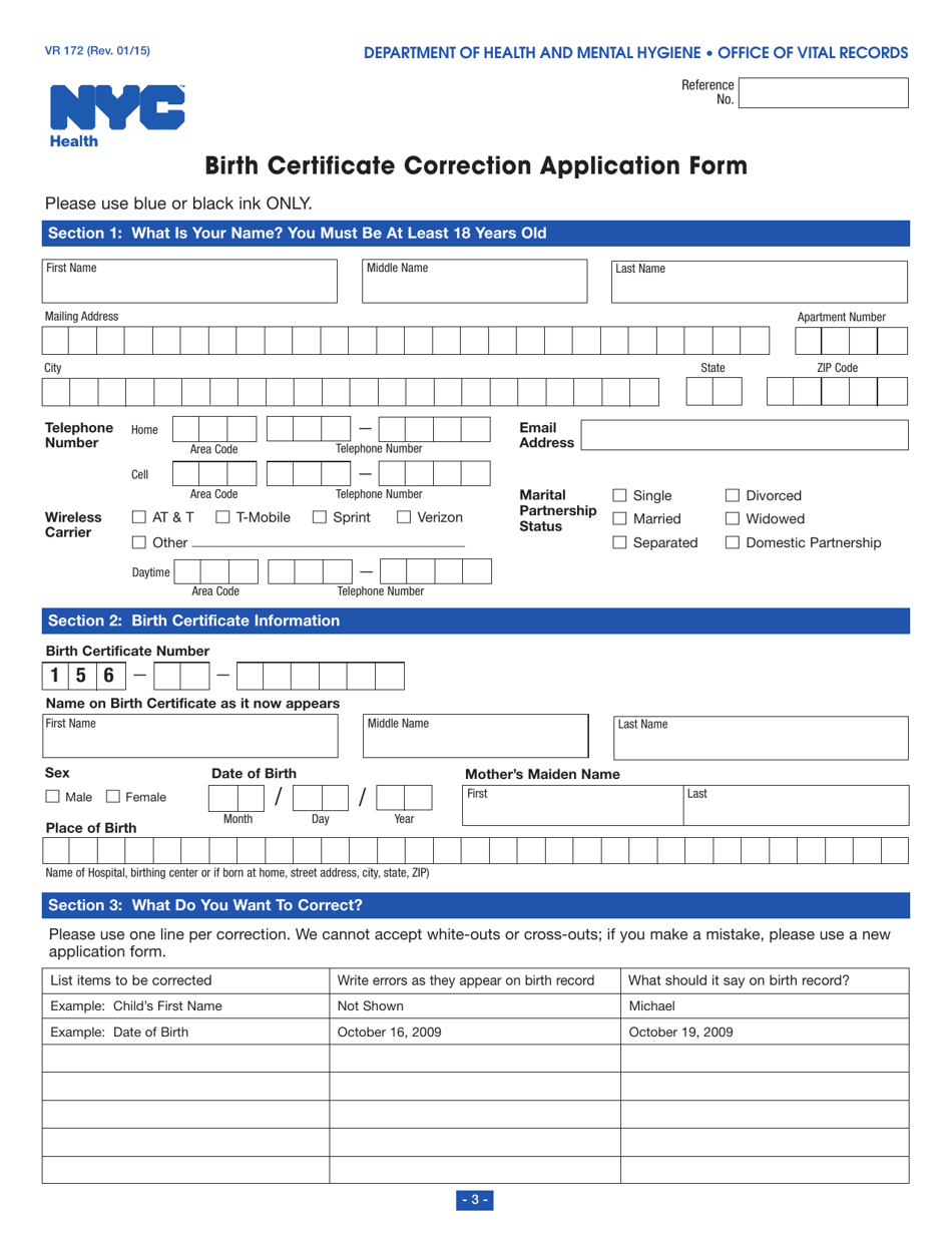 Form VR172 Correcting a Birth Certificate - New York City, Page 3