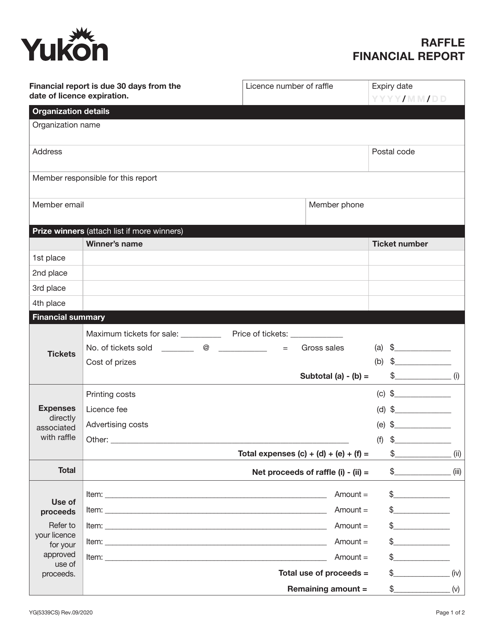Form YG5339 Raffle Financial Report - Yukon, Canada