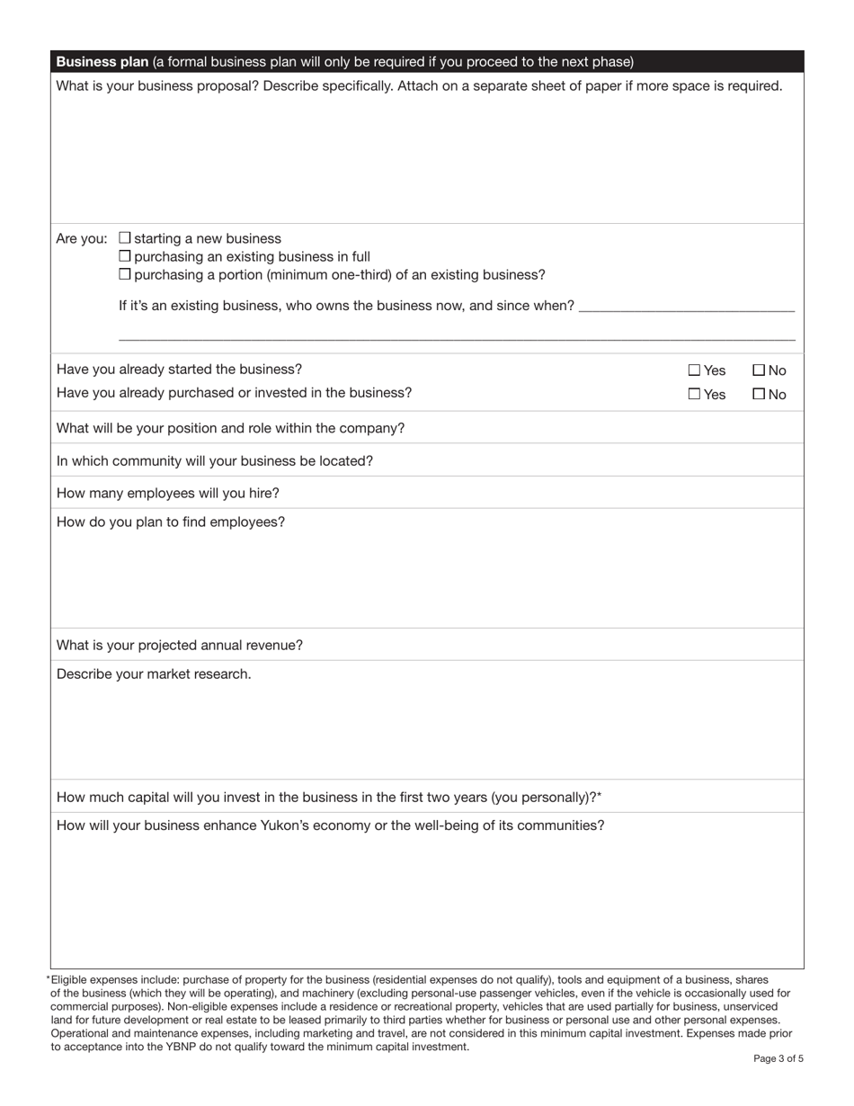 Form YG6382 Yukon Business Nominee Program (Ybnp) Application - Yukon, Canada, Page 3