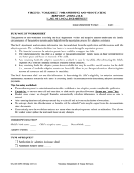 Form 032-04-0092-00-ENG Virginia Worksheet for Assessing and Negotiating Adoption Assistance - Virginia