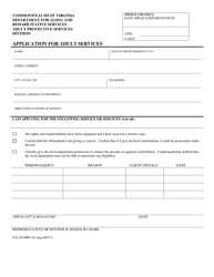 Document preview: Form 032-26-0001-01-ENG Application for Adult Services - Virginia