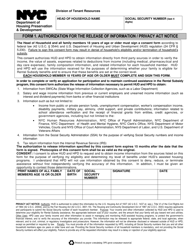 Form 1 &quot;Authorization for the Release of Information / Privacy Act Notice&quot; - New York City