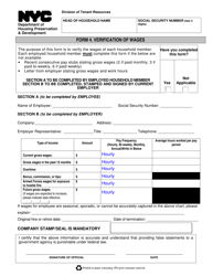 Form 4 &quot;Verification of Wages&quot; - New York City