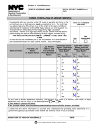 Form 9 &quot;Verification of Absent Parent(S)&quot; - New York City