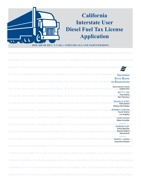 Form BOE-400-DI California Interstate User Diesel Fuel Tax License Application (Individuals/Partnerships) - California