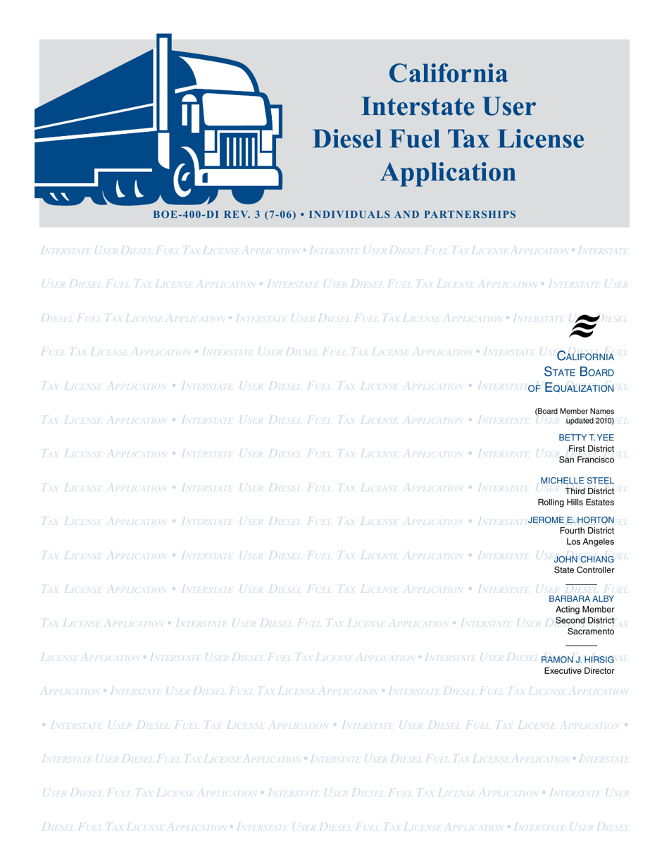 Form BOE-400-DI California Interstate User Diesel Fuel Tax License Application (Individuals / Partnerships) - California, Page 1