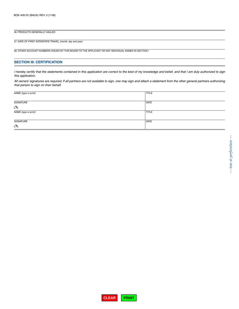 Form BOE-400-DI California Interstate User Diesel Fuel Tax License Application (Individuals / Partnerships) - California, Page 6