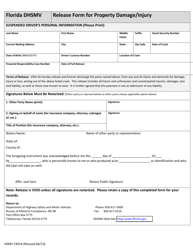 Document preview: Form HSMV74014 Release Form for Property Damage/Injury - Florida