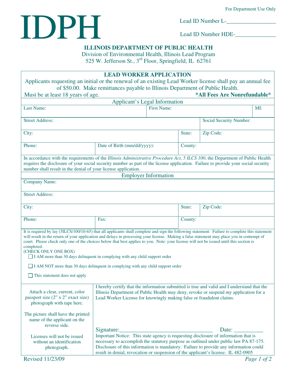 Lead Worker Application - Illinois, Page 1