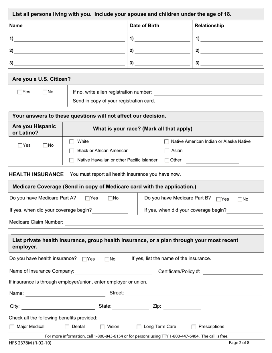 Form HFS2378M - Fill Out, Sign Online And Download Fillable PDF ...