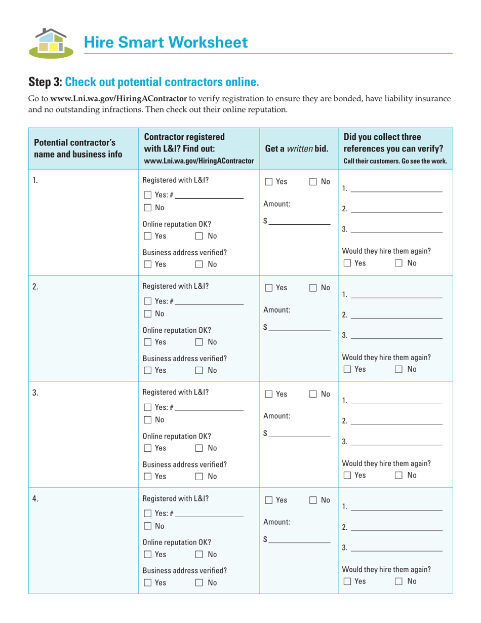 Form F625-111-000 Hire Smart Worksheet - Washington, Page 2
