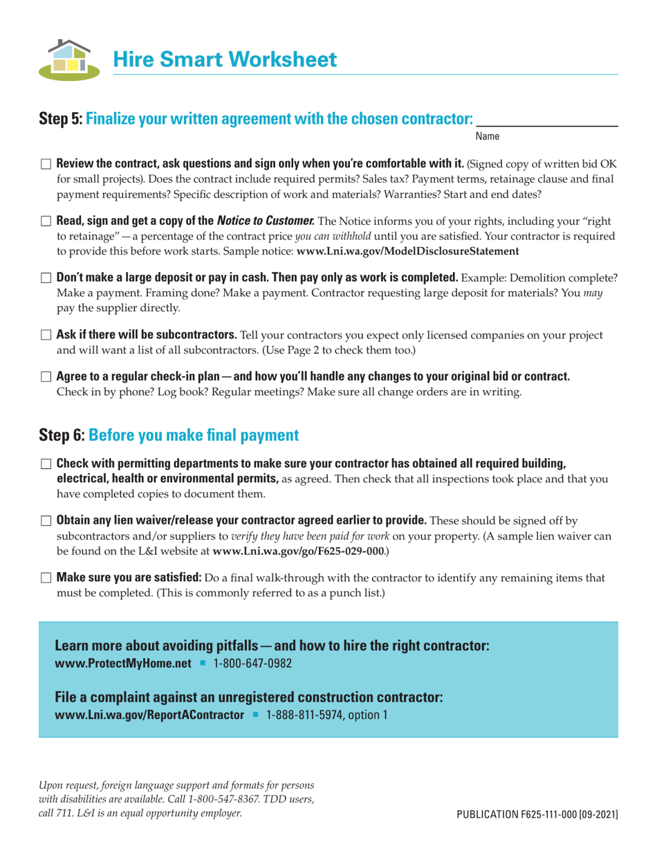 Form F625-111-000 Hire Smart Worksheet - Washington, Page 4