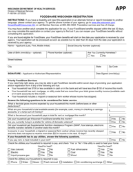 Form F-16019A Foodshare Wisconsin Registration - Wisconsin
