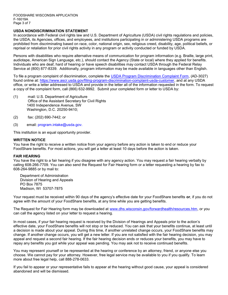 Form F-16019A Foodshare Wisconsin Registration - Wisconsin, Page 3