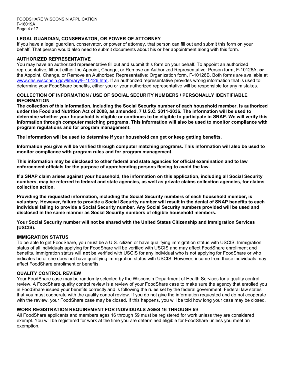 Form F-16019A Foodshare Wisconsin Registration - Wisconsin, Page 4