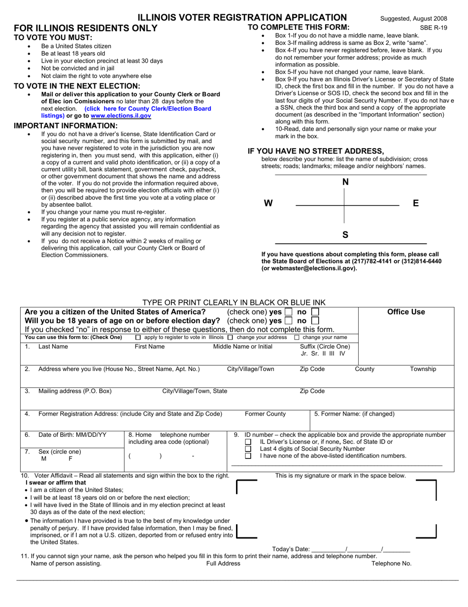 Form SBE R-19 Illinois Voter Registration Application - Illinois, Page 1