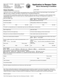 Document preview: Form F242-079-000 Application to Reopen Claim Due to Worsening of Condition - Washington
