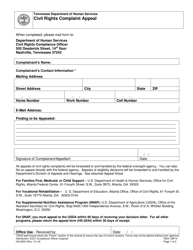 Document preview: Form HS-2634 Civil Rights Complaint Appeal - Tennessee