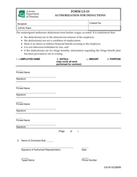 Form LS-15 &quot;Authorization for Deductions&quot; - Arizona