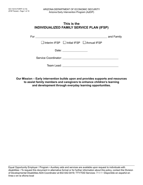 Form GCI-1021A Individualized Family Service Plan - Packet - Arizona