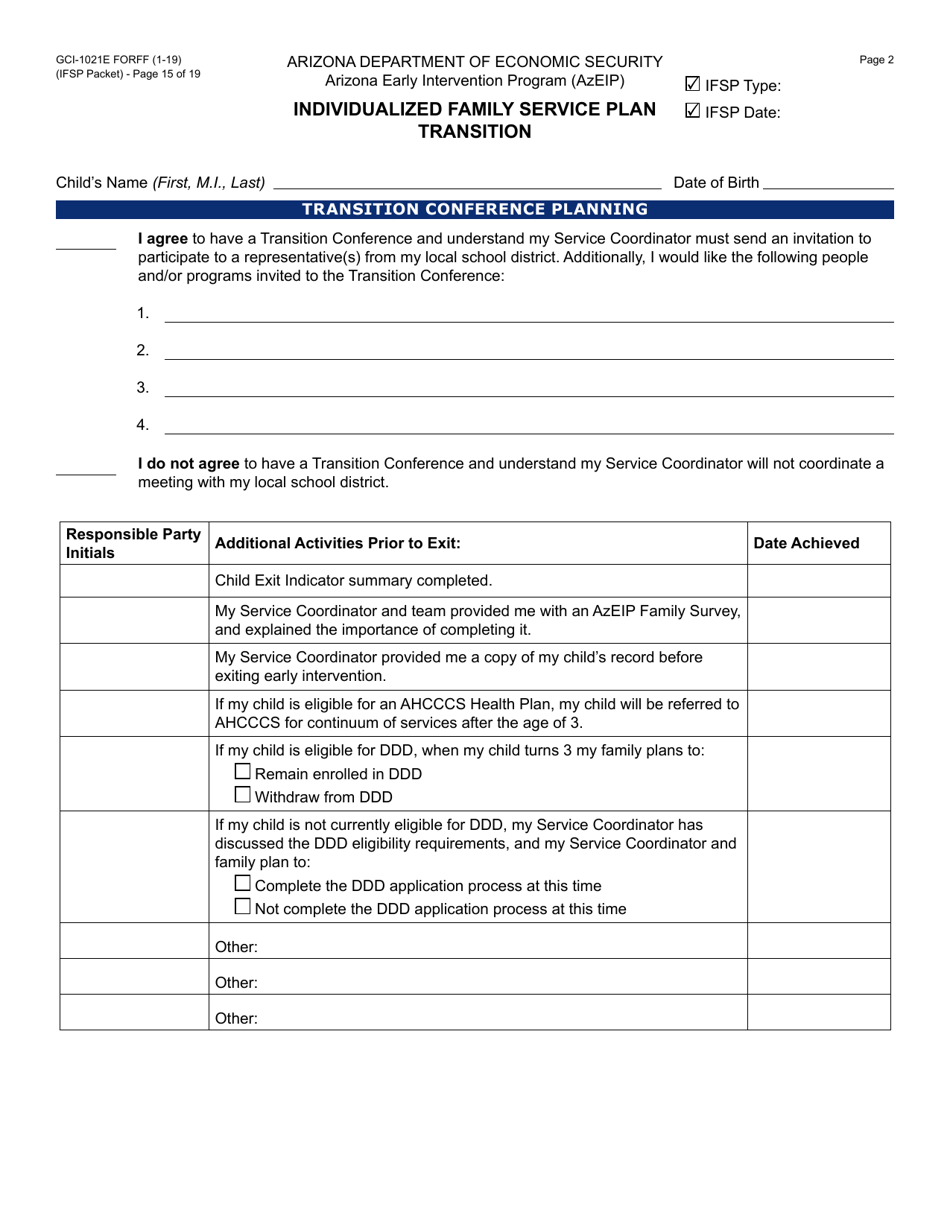Form GCI-1021A Individualized Family Service Plan - Packet - Arizona, Page 15
