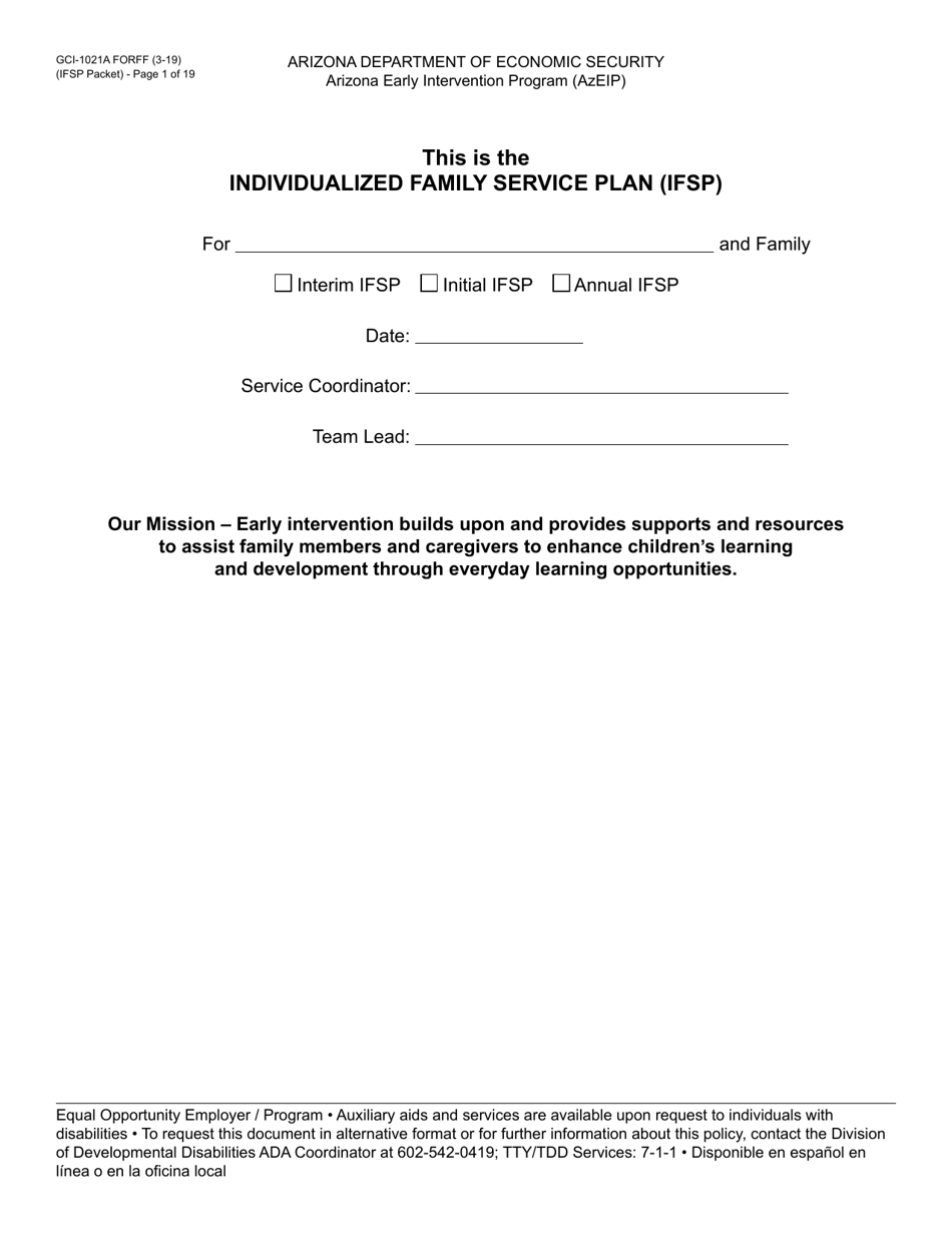Form GCI-1021A Individualized Family Service Plan - Packet - Arizona, Page 1