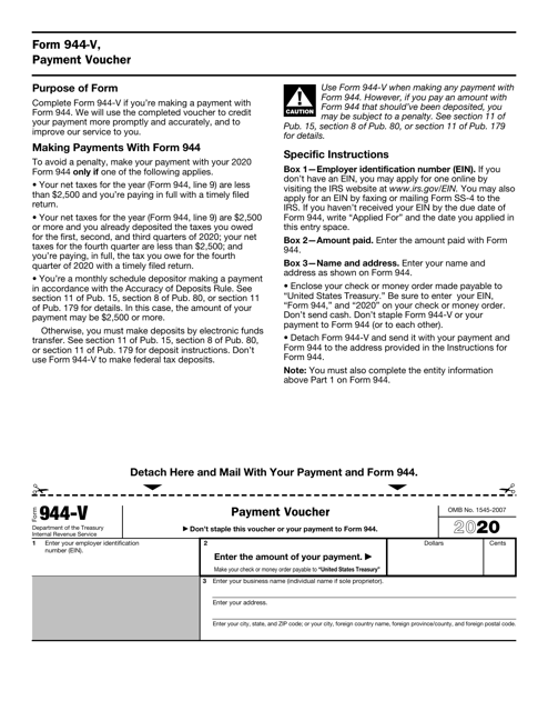IRS Form 944-V 2020 Printable Pdf