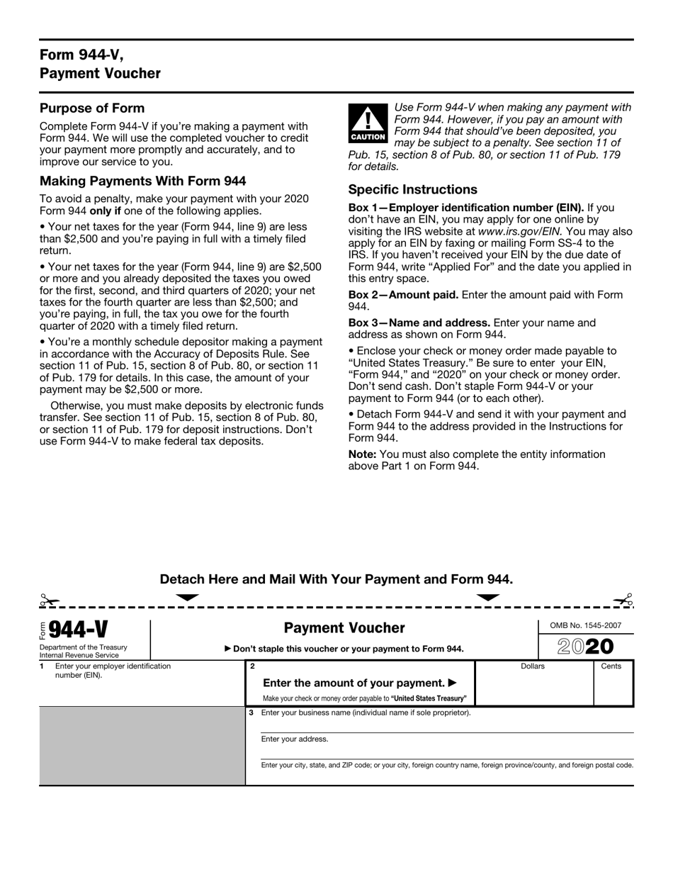 IRS Form 944-V - 2020 - Fill Out, Sign Online and Download Fillable PDF ...